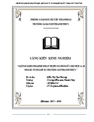 Báo cáo biện pháp Một số biện pháp để phát triển ngôn ngữ cho trẻ 24-36 tháng tuổi lớp d2 trường mn thanh thùy