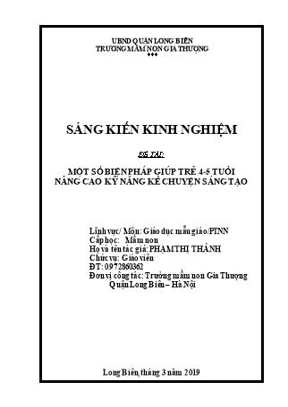 Báo cáo biện pháp Một số biện pháp giúp trẻ 4-5 tuổi nâng cao kỹ năng kể chuyện sáng tạo