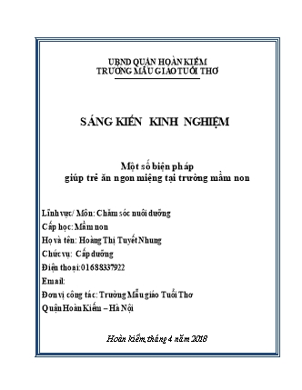 Báo cáo biện pháp Một số biện pháp giúp trẻ ăn ngon miệng tại trường mầm non