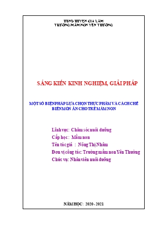 Báo cáo biện pháp Một số biện pháp lựa chọn thực phẩm và cách chế biến món ăn cho trẻ mầm non