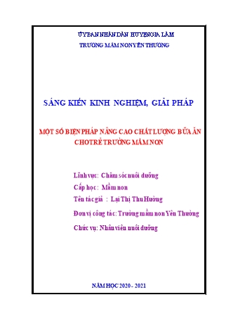 Báo cáo biện pháp Một số biện pháp nâng cao chất lượng bữa ăn cho trẻ trường mầm non