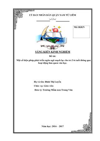 Báo cáo biện pháp Một số biện pháp phát triển ngôn ngữ mạch lạc cho trẻ 5-6 tuổi thông qua hoạt động làm quen văn học