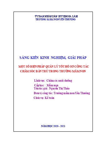 Báo cáo biện pháp Một số biện pháp quản lý tốt hồ sơ công tác chăm sóc bán trú trong trường mầm non