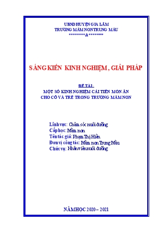 Một số kinh nghiệm cải tiến món ăn cho cô và trẻ trong trường mầm non