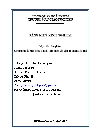 Một số kinh nghiệm giúp trẻ mẫu giáo bé (3-4 tuổi) làm quen với văn học đạt hiệu quả