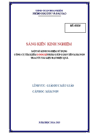 Một số kinh nghiệm sử dụng công cụ tìm kiếm GOOGLE nhằm giúp giáo viên mầm non tra cứu tài liệu đạt hiệu quả