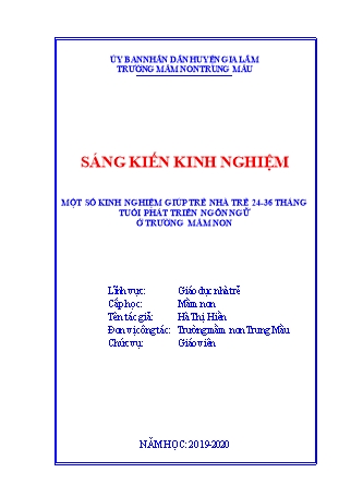 Sáng kiến kinh nghiệm Một số kinh nghiệm giúp trẻ nhà trẻ 24-36 tháng tuổi phát triển ngôn ngữ