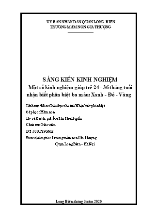 SKKN Một số kinh nghiệm giúp trẻ 24 - 36 tháng tuổi nhận biết phân biệt ba màu: Xanh - Đỏ - Vàng