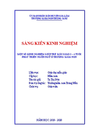 SKKN Một số kinh nghiệm giúp trẻ mẫu giáo 3 -4 tuổi phát triển ngôn ngữ ở trường Mầm non