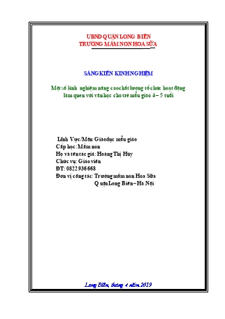 SKKN Một số kinh nghiệm nâng cao chất lượng tổ chức hoạt động làm quen với văn học cho trẻ mẫu giáo 4 – 5 tuổi