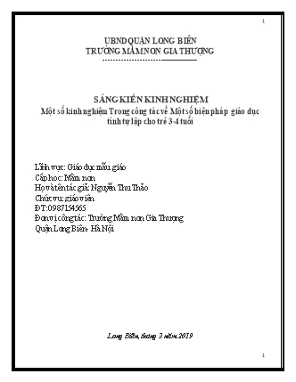 SKKN Một số kinh nghiệm Trong công tác về Một số biện pháp giáo dục tính tự lập cho trẻ 3-4 tuổi