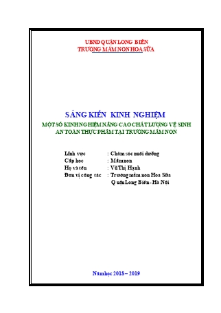 Báo cáo biện pháp Một số kinh nghiệm nâng cao chất lượng vệ sinh an toàn thực phẩm tại trường mầm non