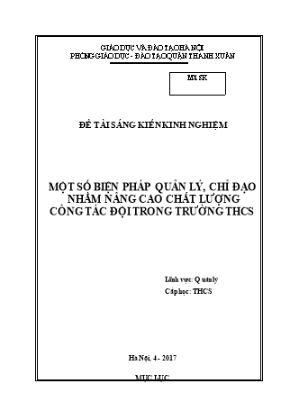 Báo cáo biện pháp Một số biện pháp quản lý, chỉ đạo nhằm nâng cao chất lượng công tác đội trong trường THCS