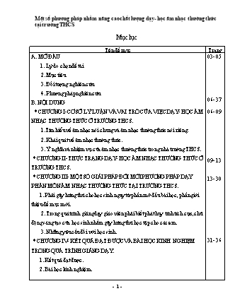 Báo cáo biện pháp Một số phương pháp nhằm nâng cao chất lượng Dạy - Học âm nhạc thường thức tại trường THCS