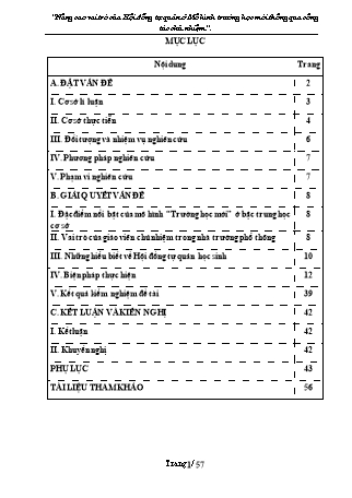 Báo cáo biện pháp Nâng cao vai trò của Hội đồng tự quản ở Mô hình trường học mới thông qua công tác chủ nhiệm