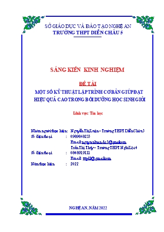 Sáng kiến kinh nghiệm Một số kỹ thuật lập trình cơ bản giúp đạt hiệu quả cao trong bồi dưỡng học sinh giỏi