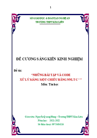 Sáng kiến kinh nghiệm Những bài tập và code xử lý mảng một chiều bằng ngôn ngữ lập trình C++