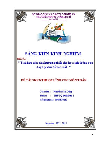 Sáng kiến kinh nghiệm Tích hợp giáo dục hướng nghiệp cho học sinh thông qua dạy học chủ đề xác suất