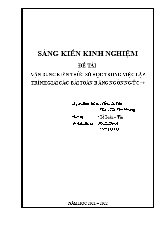 Sáng kiến kinh nghiệm Vận dụng kiến thức số học trong việc lập trình giải các bài toán bằng ngôn ngữ C++