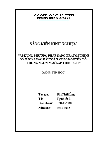 SKKN Áp dụng phương pháp sàng Eratosthene vào giải các bài toán về số nguyên tố trong ngôn ngữ lập trình C++