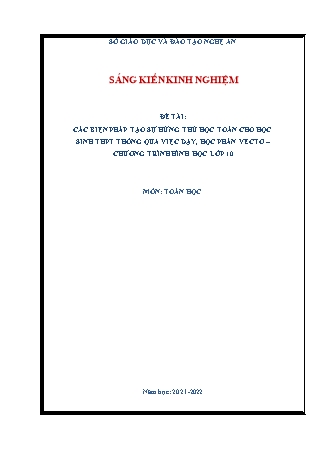 SKKN Các biện pháp tạo sự hứng thú học toán cho học sinh THPT thông qua việc dạy, học phần vectơ – chương trình hình học Lớp 10