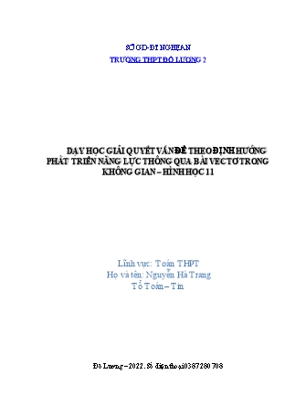 SKKN Dạy học giải quyết vấn đề theo định hướng phát triển năng lực thông qua bài Vectơ trong không gian – Hình học 11