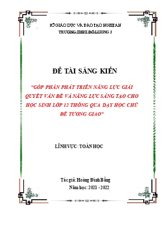 SKKN Góp phần phát triển năng lực giải quyết vấn đề và năng lực sáng tạo cho học sinh Lớp 12 thông qua dạy học chủ đề tương giao