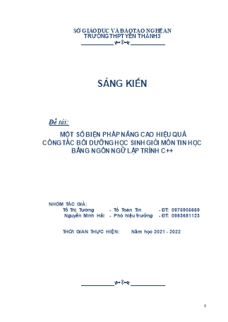 SKKN Một số biện pháp nâng cao hiệu quả công tác bồi dưỡng học sinh giỏi môn Tin học bằng ngôn ngữ lập trình C++