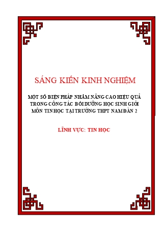 SKKN Một số biện pháp nhằm nâng cao hiệu quả trong công tác bồi dưỡng học sinh giỏi môn Tin học tại trường THPT Nam Đàn 2