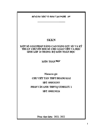 SKKN Một số giải pháp nâng cao năng lực số và kỹ thuật chuyển đổi số cho giáo viên và học sinh Lớp 10 trong bộ môn Toán học