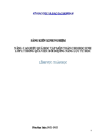 SKKN Nâng cao hiệu quả học tập môn toán cho học sinh Lớp 12 thông qua việc bồi dưỡng năng lực tự học