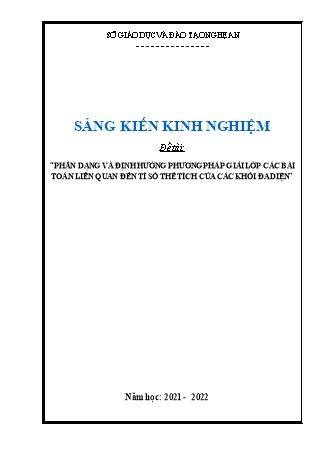 SKKN Phân dạng và định hướng phương pháp giải lớp các bài toán liên quan đến tỉ số thể tích của các khối đa diện