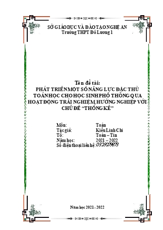 SKKN Phát triển một số năng lực đặc thù toán học cho học sinh phổ thông qua hoạt động trải nghiệm, hướng nghiệp với chủ đề “thống kê”