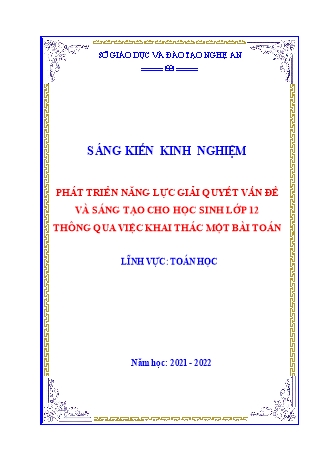 SKKN Phát triển năng lực giải quyết vấn đề và sáng tạo cho học sinh Lớp 12 thông qua việc khai thác một bài toán