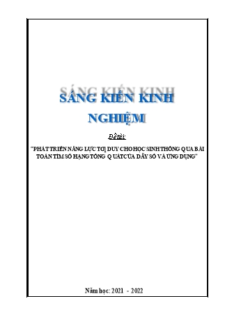 SKKN Phát triển năng lực tư duy cho học sinh thông qua bài toán tìm số hạng tổng quát của dãy số và ứng dụng