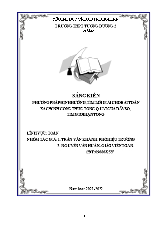 SKKN Phương pháp định hướng, tìm lời giải cho bài toán xác định công thức tổng quát của dãy số, tìm giới hạn tổng