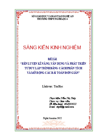 SKKN Rèn luyện kĩ năng, vân dụng và phát triển tư duy lập trình bằng cách phân tích và mở rộng các bài toán đơn giản