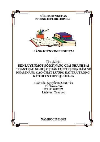 SKKN Rèn luyện một số kỹ năng giải nhanh bài toán trắc nghiệm phần cực trị của hàm số nhằm nâng cao chất lượng đại trà trong kỳ thi tốt nghiệp THPT Quốc gia