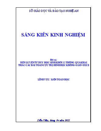 SKKN Rèn luyện tư duy học sinh Khối 12 thông qua khai thác các bài toán cực trị hình học không gian Oxyz