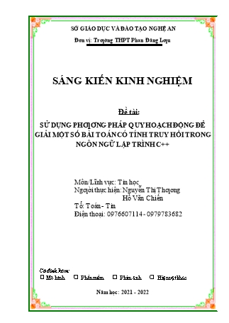 SKKN Sử dụng phương pháp quy hoạch động để giải một số bài toán có tính truy hồi trong ngôn ngữ lập trình C++