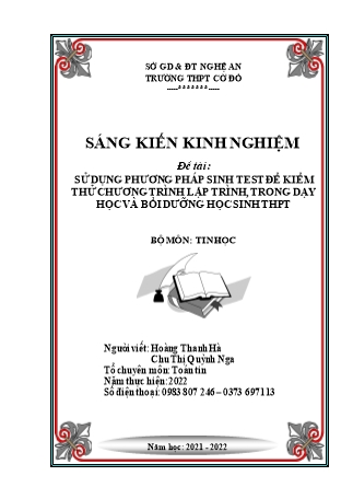 SKKN Sử dụng phương pháp sinh test để kiểm thử chương trình lập trình, trong dạy học và bồi dưỡng học sinh THPT