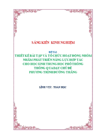 SKKN Thiết kế bài tập và tổ chức hoạt động nhóm nhằm phát triển năng lực hợp tác cho học sinh THPT qua dạy chủ đề phương trình đường thẳng