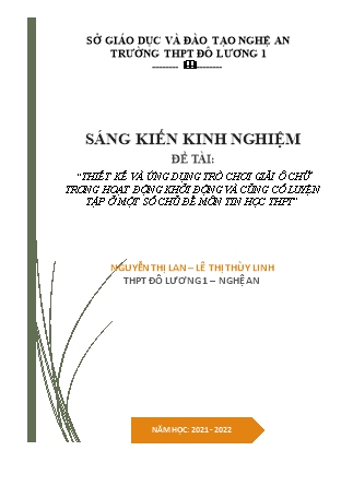 SKKN Thiết kế và ứng dụng trò chơi giải ô chữ trong hoạt động khởi động và củng cố luyện tập ở một số chủ đề môn Tin học THPT