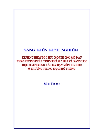 SKKN Tổ chức hoạt động mở đầu theo hướng phát triển phẩm chất và năng lực học sinh trong các bài dạy môn Tin học ở trường Trung học Phổ thông