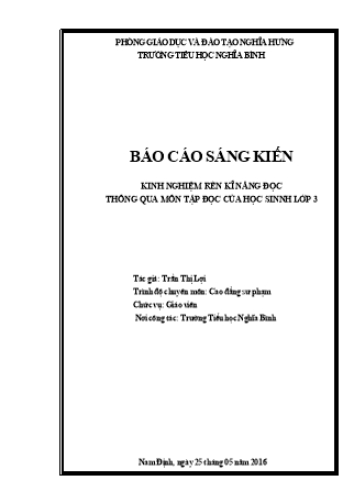 Sáng kiến kinh nghiệm Kinh nghiệm rèn kĩ năng đọc thông qua môn tập đọc của học sinh lớp 3