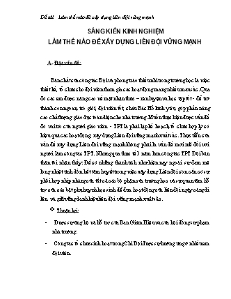 Sáng kiến kinh nghiệm Làm thế nào để xây dựng liên đội vững mạnh