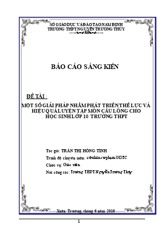 Sáng kiến kinh nghiệm Một số giải pháp nhằm phát triển thể lực và hiệu quả luyện tập môn Cầu lông cho học sinh lớp 10 trường THPT