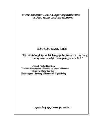 Sáng kiến kinh nghiệm Một số kinh nghiệm xã hội hóa giáo dục trong việc xây dựng trường mầm non đạt chuẩn quốc gia mức độ I
