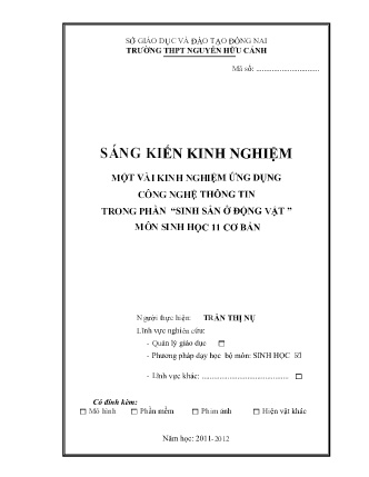 Sáng kiến kinh nghiệm Một vài kinh nghiệm ứng dụng công nghệ thông tin trong phần “Sinh sản ở động vật ” môn Sinh học 11 cơ bản