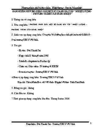 Sáng kiến kinh nghiệm Phương pháp giải một số dạng bài tập Nhiệt lượng - Phương trình cân bằng nhiệt